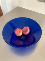 Vintage Kobalt blauwe schaal, geribbeld  rond 19 cm, Schaal, Rond, Ophalen of Verzenden, Glas