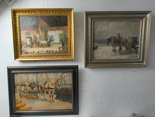 3 klassieke schilderijen paarden oa H.p Groen, Antiek en Kunst, Kunst | Schilderijen | Klassiek, Ophalen of Verzenden