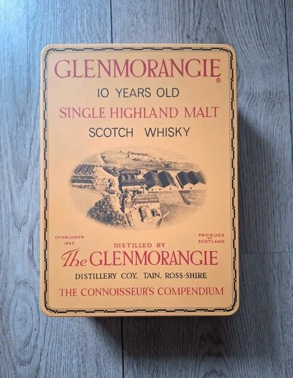 Vintage Glenmorangie whisky blik opbergdoos met scharnier, Verzamelen, Blikken, Zo goed als nieuw, Overige, Overige merken, Ophalen of Verzenden