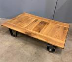 Salontafel / bijzettafel / stalen wielen / Eiken, Nieuw, Rond, Minder dan 55 cm, Hout