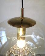 Vintage Peill & Putzler hanglamp messing amber retro 70's, Gebruikt, 50 tot 75 cm, Ophalen of Verzenden, Glas