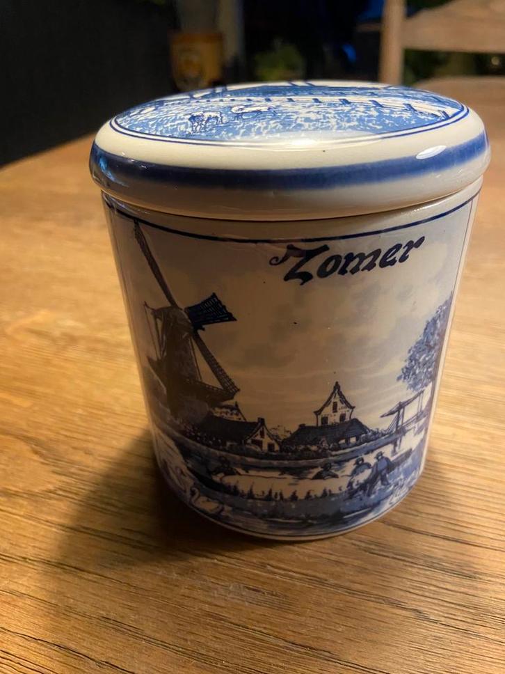 handgeschilderde Delfts blauwe voorraadpot, Huis en Inrichting, Keuken | Potten en Pannen, Zo goed als nieuw, Pot, Bus of Blik
