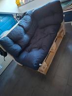 Pallet bank met kussens - DIY project, Huis en Inrichting, Gebruikt, Tweepersoons, Ophalen of Verzenden, Rechte bank