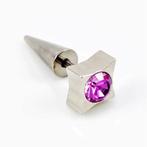 Zilverkleurige Stalen Fake Oorbel met Paarse Zirkonia, Met kristal, Overige materialen, Birgitta-Gracht 33, 6465 EL Kerkrade, Nederland