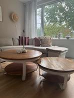 Salontafel set van 2, mango hout en witte stalen onderkant, Ophalen, Gebruikt, 50 tot 100 cm, Rond