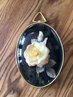 Vintage Bollijst Glas met Roos - 22,5 x 16,5 cm, Ophalen of Verzenden