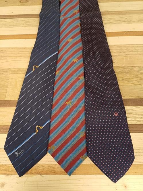 3 Gucci Stropdassen - 100% Zilk, Kleding | Heren, Stropdassen, Zo goed als nieuw, Overige kleuren, Ophalen of Verzenden