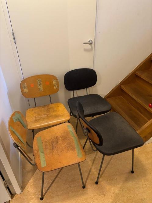Vintage design stoelen Gispen, 116 serie (4x), Huis en Inrichting, Stoelen, Gebruikt, Vier, Hout, Bruin, Ophalen