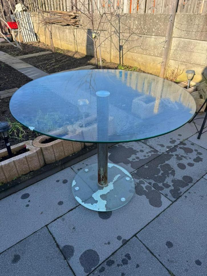 Gratis ophalen ronde glazen eettafel, Huis en Inrichting, Tafels | Eettafels, Gebruikt, 50 tot 100 cm, 100 tot 150 cm, Rond, Ophalen