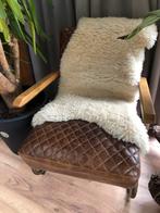 Mooie leren stoel met houten leuning, Ophalen, Gebruikt, Minder dan 75 cm, Leer