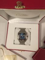 Cartier santos nieuw staal blauw sunburst dial, Ophalen, Zo goed als nieuw, Staal, Polshorloge