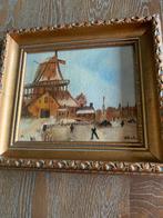 Schilderij H. Vink - Winterlandschap met Molen, Antiek en Kunst, Ophalen of Verzenden