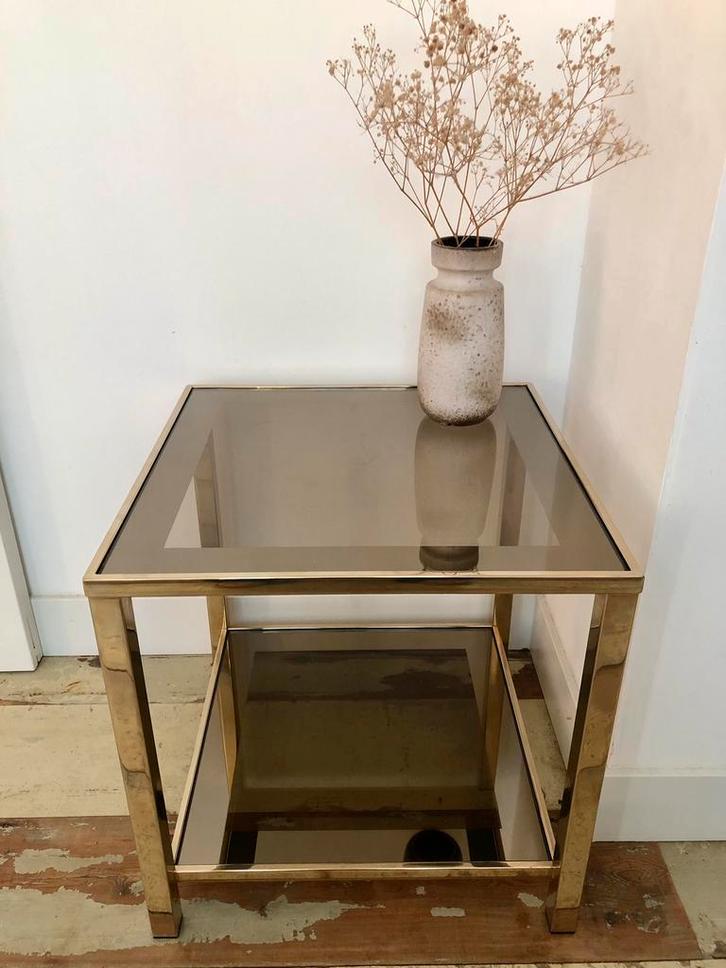 Vintage Belgochrom bijzettafel goud, Huis en Inrichting, Tafels | Bijzettafels, Zo goed als nieuw, Rond, Minder dan 55 cm, Ophalen
