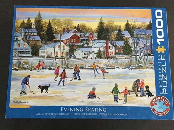 Eurographics Puzzel Evening Skating 1000 (- 1) stukjes, Hobby en Vrije tijd, Denksport en Puzzels, Gebruikt, Legpuzzel, 500 t/m 1500 stukjes