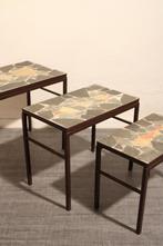 Seventies vintage bijzettafeltjes mid century sixties design, Huis en Inrichting, Tafels | Sidetables, Ophalen, Gebruikt, -, -