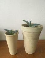 Vintage beige unieke bloempotten biologische kamerplanten, Tuin en Terras, Bloempotten, Rond, Binnen, Ophalen of Verzenden, Zo goed als nieuw