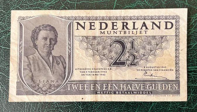Muntbiljet 2,5 gulden 1949 Juliana, Postzegels en Munten, Bankbiljetten | Nederland, Los biljet, 2½ gulden, Ophalen of Verzenden