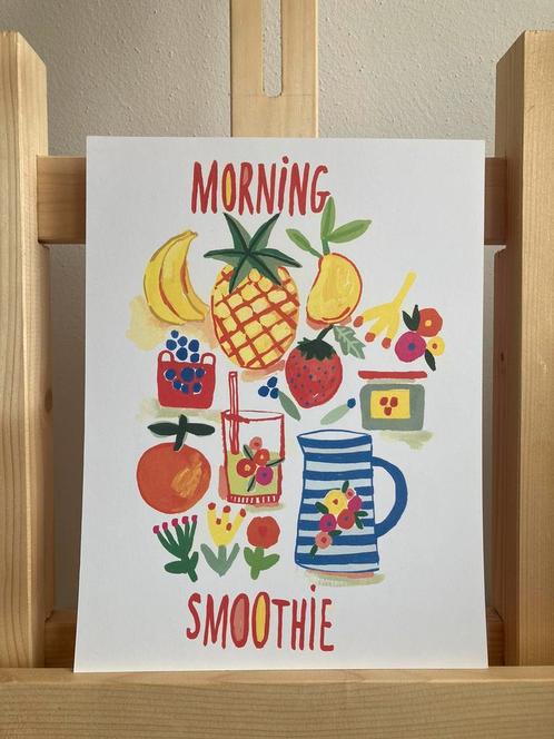 Kleurrijke illustratie Print ‘poster’ Morning Smoothie’-anna, Huis en Inrichting, Woonaccessoires | Schilderijen, Tekeningen en Foto's