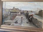 Jan de Jong - Havengezicht Veere met figuren, 1897, Antiek en Kunst, Ophalen of Verzenden