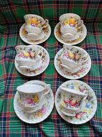 Engelse kopjes met schotels fruit motieven, Ophalen of Verzenden