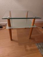 Glazen bijzettafel met houten poten, 45 tot 60 cm, Vierkant, Modern, 55 tot 75 cm