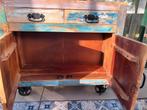 Ibiza Stijl Mangohouten Kastje op Wielen, Huis en Inrichting, Kasten | Dressoirs, Ophalen, Gebruikt, 50 tot 100 cm, Met lade(s)