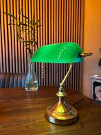 Vintage Bankeriers Lamp | Groene Glazen Kap | Messing, Ophalen of Verzenden, Zo goed als nieuw, Glas, Minder dan 50 cm