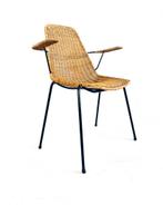 Vintage Wicker chair, Campo & Graffi, italië ‘50, Huis en Inrichting, Stoelen, Bruin, Verzenden, Zo goed als nieuw, Vintage retro buisframe design rotan webbing papercord