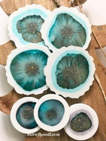 Prachtige luxe turquoise wit onderzetters glitter Epoxy Art beschikbaar voor biedingen