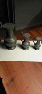 3 antieke tinnen eikeltjes kannen met merk, Antiek en Kunst, Antiek | Tin, Ophalen