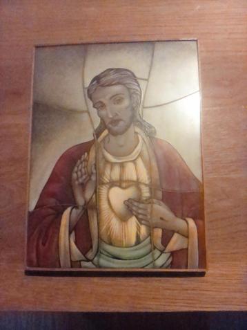 Opaline Glas-in-lood Jezus Heilig Hart beschikbaar voor biedingen