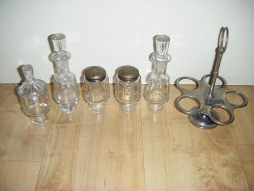 Antiek peper-zoutstel,azijn,olijflolie,mosterd,tafelset, Antiek en Kunst, Antiek | Glas en Kristal, Ophalen of Verzenden