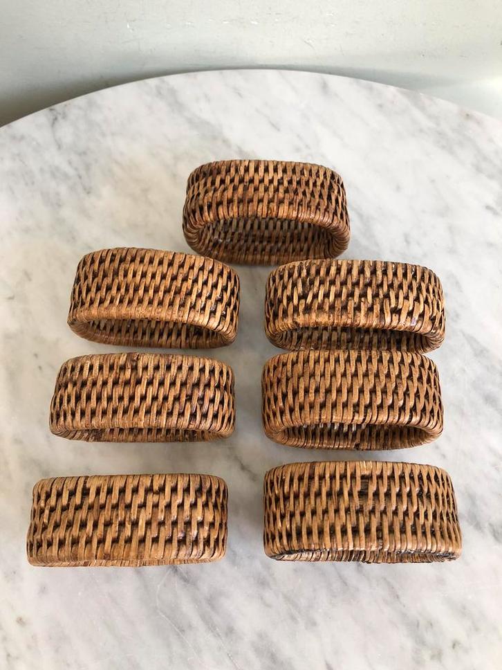 7 Rattan rotan servetringen Birmariet Myanmar, z.g.a.n., Huis en Inrichting, Woonaccessoires | Schalen en Manden, Zo goed als nieuw