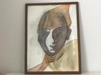 Lijst met afbeelding gezicht aquarel ? Achter glas 32x41,5 c, Ophalen of Verzenden