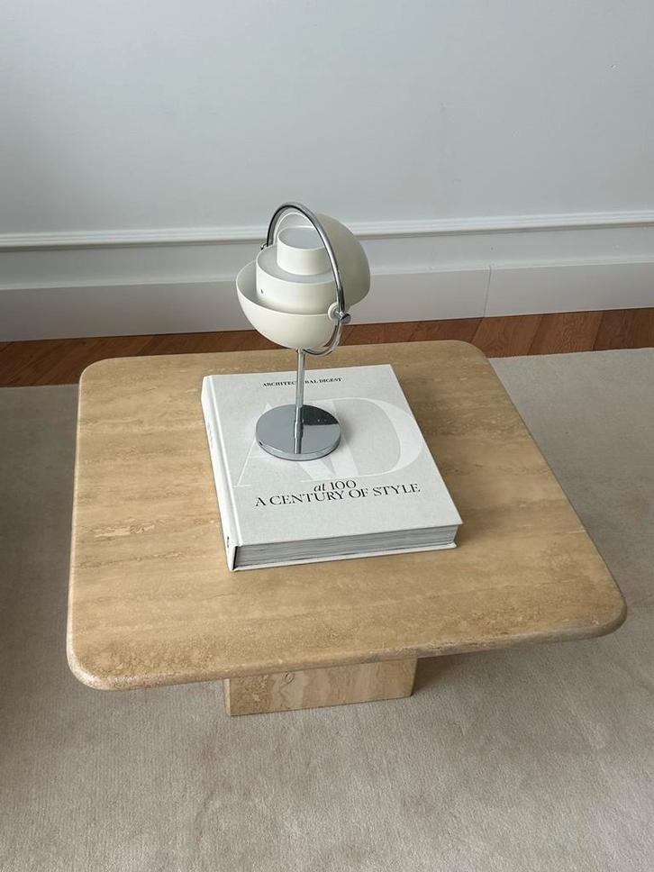 Vintage massief travertin marmeren beige salontafel / tafel, Huis en Inrichting, Tafels | Salontafels, Gebruikt, Minder dan 50 cm