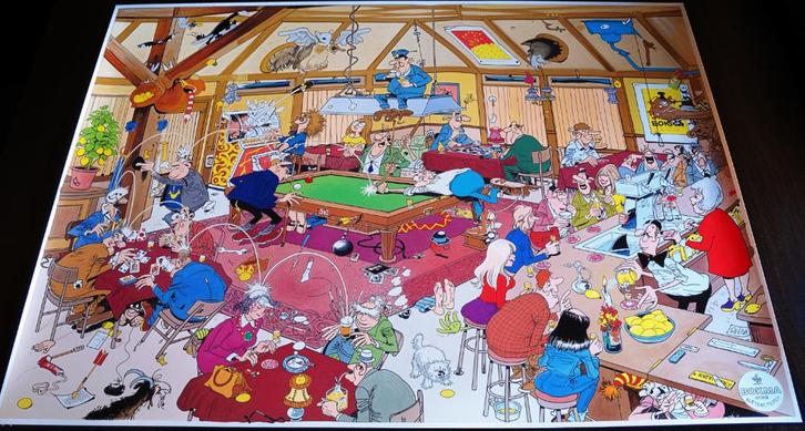 Jan van Haasteren poster Biljart kijkplaat In het Café, Verzamelen, Posters, Zo goed als nieuw, Reclame, Deurposter of groter