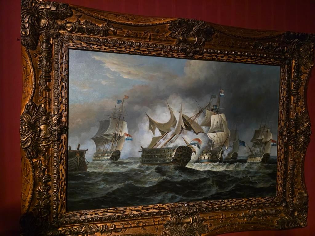 Olieverf op linnen voc floot replica echt geschilderd, Antiek en Kunst, Kunst | Schilderijen | Klassiek, Ophalen of Verzenden