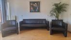 Leolux Fiabo 3-zits bank en 2 fauteuils in zwart wapiti leer, Huis en Inrichting, Banken | Bankstellen, 150 tot 200 cm, Rechte bank