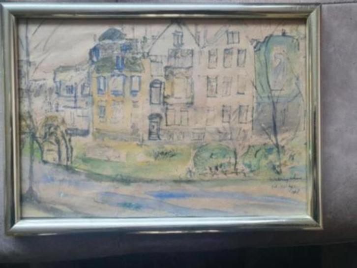 Tekening aquarel Weteringschans Amsterdam W. Meijer., Antiek en Kunst, Kunst | Schilderijen | Klassiek, Ophalen