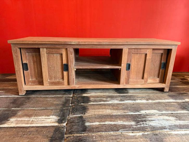 Teakhouten TV Meubel met Opbergruimte, Huis en Inrichting, Kasten | Televisiemeubels, Gebruikt, Minder dan 100 cm, 150 tot 200 cm