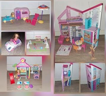 Barbie Malibu Poppenhuis inklapbaar + div sets zie foto's beschikbaar voor biedingen