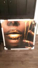 Glazen Schilderij - Gouden Lippen, Huis en Inrichting, Woonaccessoires | Schilderijen, Tekeningen en Foto's, Ophalen, Minder dan 50 cm