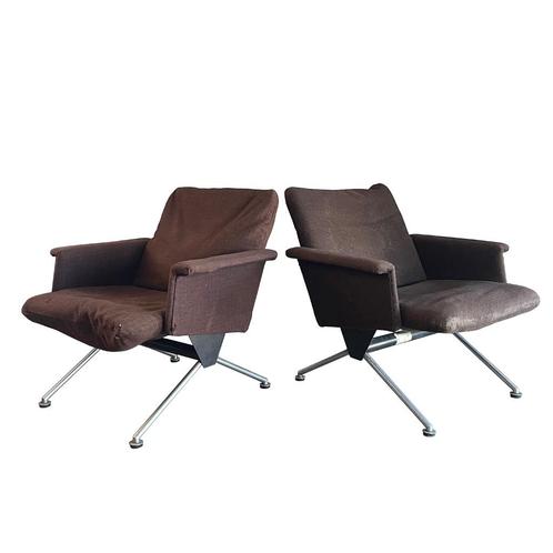 Twee Fauteuils No.1432 Bruine Stoffering, Cordemeyer, Gispen, Huis en Inrichting, Fauteuils, Gebruikt, Metaal, Stof, 50 tot 75 cm
