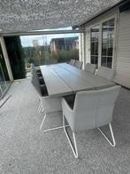 Life buiten tafel met 10 stoelen kleur grijs., Tuin en Terras, Tuinsets en Loungesets, Ophalen, Gebruikt, Meer dan 8 zitplaatsen