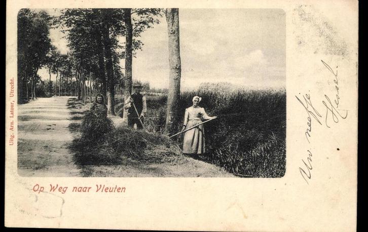Utrecht, Weg naar Vleuten, oogstend volk, gelopen 1904, Verzamelen, Ansichtkaarten | Nederland, Gelopen, Utrecht, Voor 1920, Verzenden