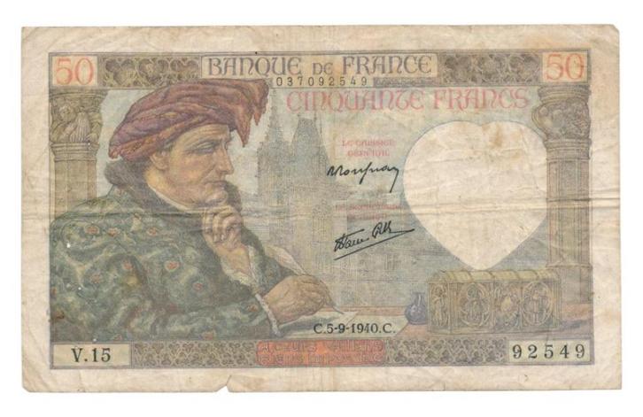 Frankrijk 50 Francs 1940-1942 Jacques Coeur, Postzegels en Munten, Bankbiljetten | Europa | Niet-Eurobiljetten, Los biljet, Frankrijk
