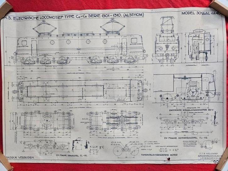 spoorwegen NS lokomotief 1300 tekening, Verzamelen, Spoorwegen en Tramwegen, Gebruikt, Trein, Ophalen of Verzenden