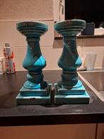 Set van 2 turquoise kandelaars, Huis en Inrichting, Overige materialen, Gebruikt, Blauw, Ophalen of Verzenden