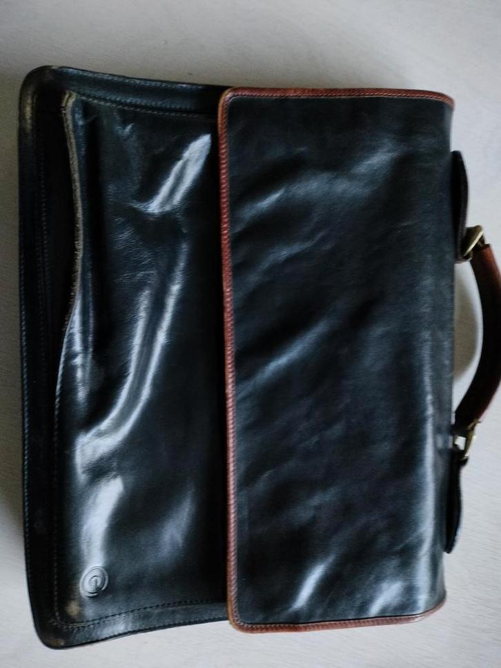 Echt leren attache tas A4 - Zwart/Bruin, Computers en Software, Laptoptassen, Gebruikt, Aktetas, 14 inch, Ophalen of Verzenden