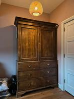 Donkerbruine Brocante Linnenkast - 200x130, Huis en Inrichting, Kasten | Kledingkasten, Ophalen, Gebruikt, 100 tot 150 cm, 200 cm of meer